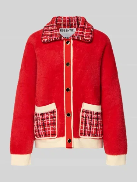 Kardigan rozpinany o pudełkowy krój z prążkowane ściągacze Model JOILU' Essentiel Antwerp czerwony