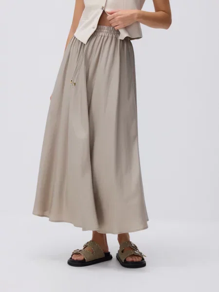 Reserved Спідниця міді з ліоцелу бежевий