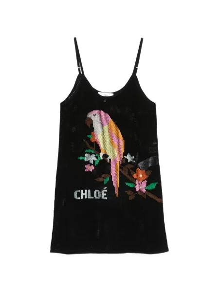 Rochie mini Chloé cu broderie tricotate negru