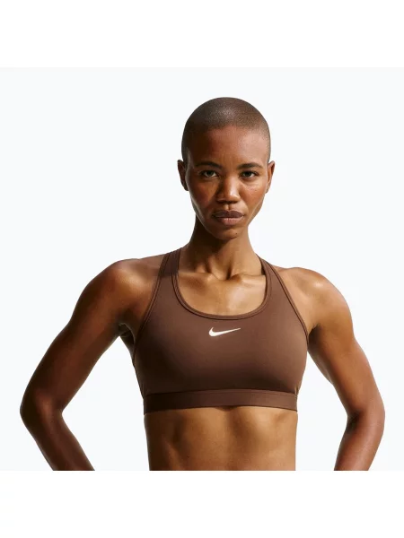 Sutien de antrenament pentru femei Nike Swoosh Medium Support cacao wow/white alb
