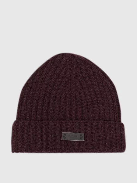 Шапка з кашеміру зі шкіряним патчем логотипа Agnona коричнева