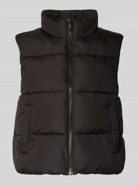 Kamizelka pikowana o kroju regular fit ze stójką model ‘BEE NEW’ Pieces czarna
