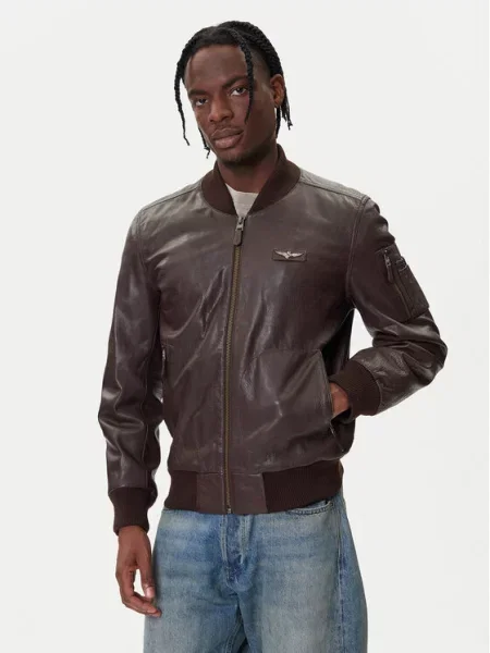 Aeronautica Militare Usnjena jakna rjava