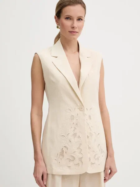 Twinset kamizelka jednorzędowa z lnem beżowa