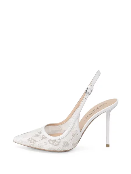 Pantofi cu toc Ninalilou din dantelă slingback alb