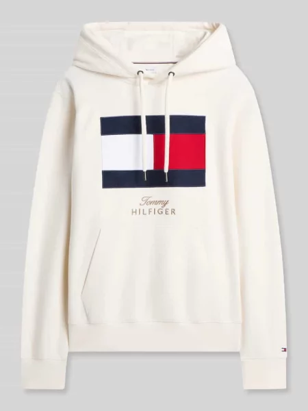 Bluza z kapturem z nadrukiem z logo Tommy Hilfiger biała