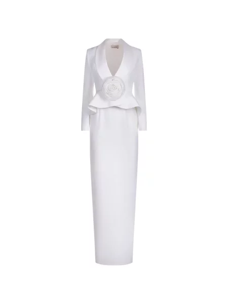 Rochie maxi Araftu cu model floral cu aplicații alb