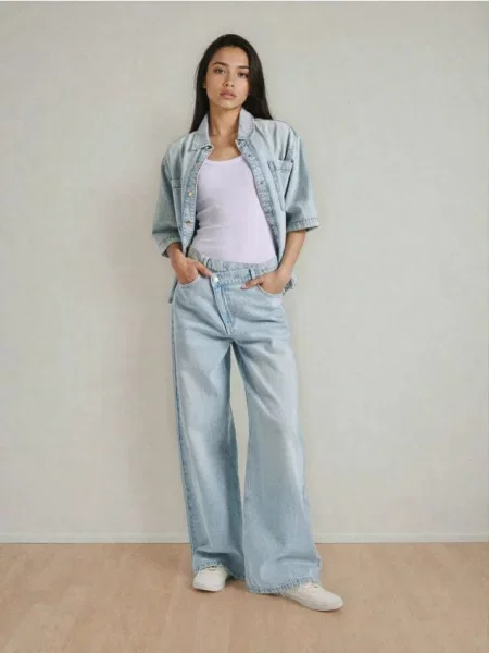 Джинси wide leg із середньою посадкою та перехрещеним синій