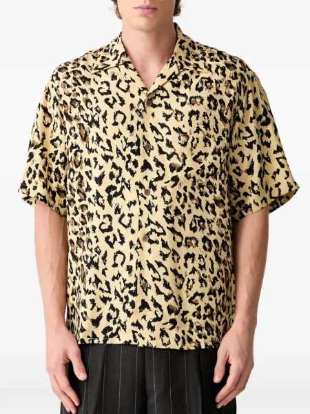 Scurt cămașă Wacko Maria cu imagine cu model leopard galben