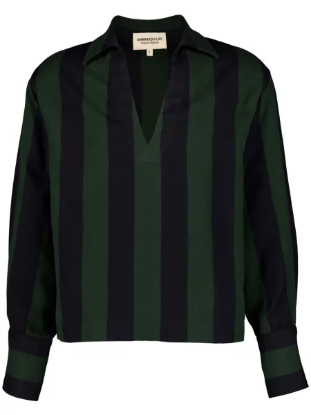 Bluzka Marrakshi Life w paski z dekoltem w serek zielona