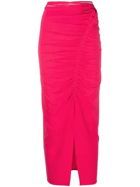 Fustă midi Self-portrait până la genunchi roz