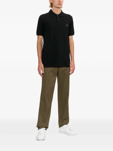 Къс поло тениска Fred Perry бродирана черно