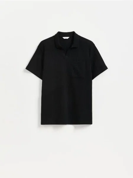 Reserved Tricou polo comfort fit din structurat negru