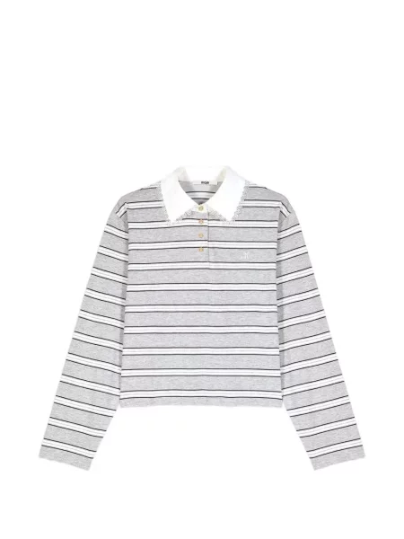 Lung tricou polo Maje cu dungi gri