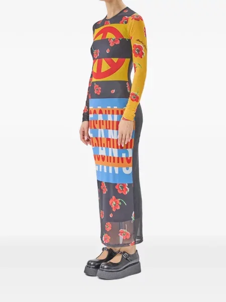 Дълго дънкова рокля Moschino Jeans с принт черно