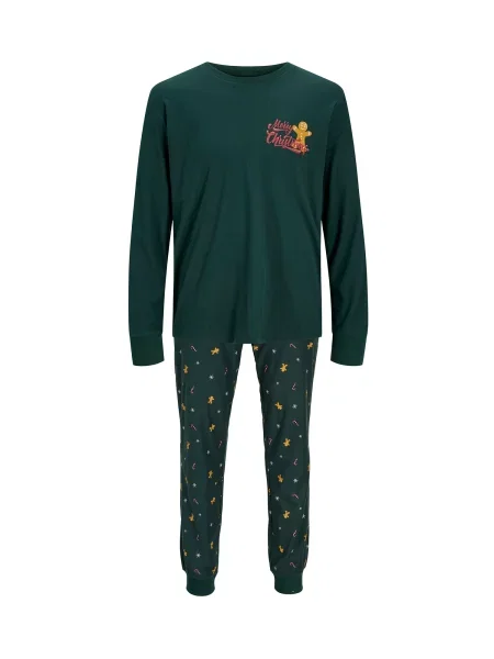 JACK & JONES Pijama lungă JACTRISTAN maro pueblo / verde / roșu cireș alb