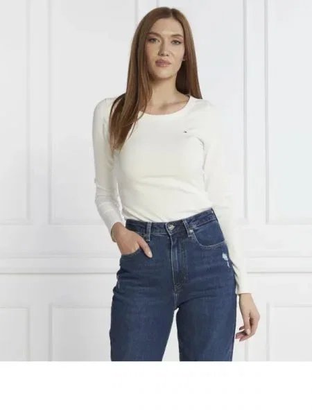 Tommy Hilfiger Bluză RIB O-NK LS alb