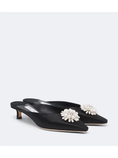 Papuci tip mules Jimmy Choo din satin negru