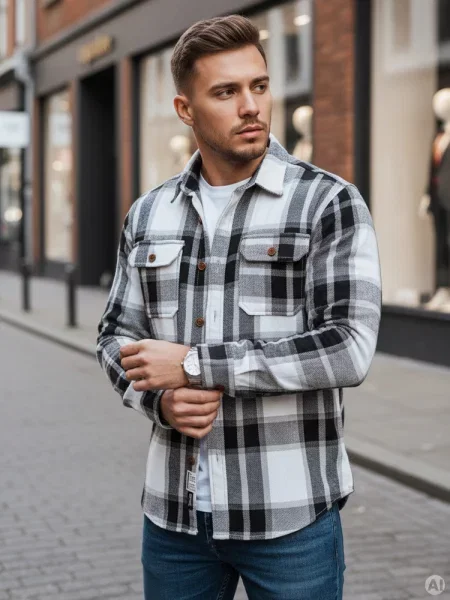 Koszula flanelowa w kratę czarno-biała Dstreet biała