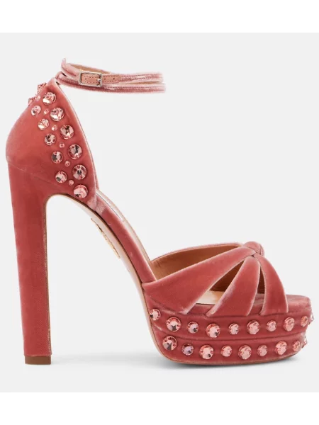Sandale Aquazzura de catifea cu platformă roz