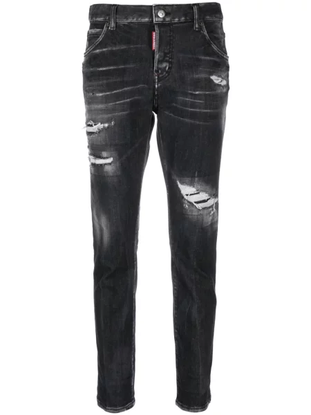 Skinny jeansy skinny Dsquared2 z przetarciami o krotszym kroju czarne