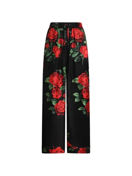 Pantaloni Dolce & Gabbana de mătase cu imagine negru