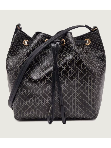 Geantă Calvin Klein Emblem Aop Drawstring Bucket negru