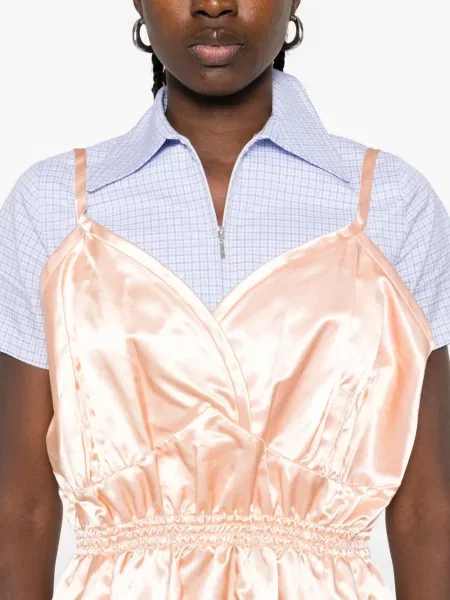 Rochie mini Miu Miu din satin de costum portocaliu