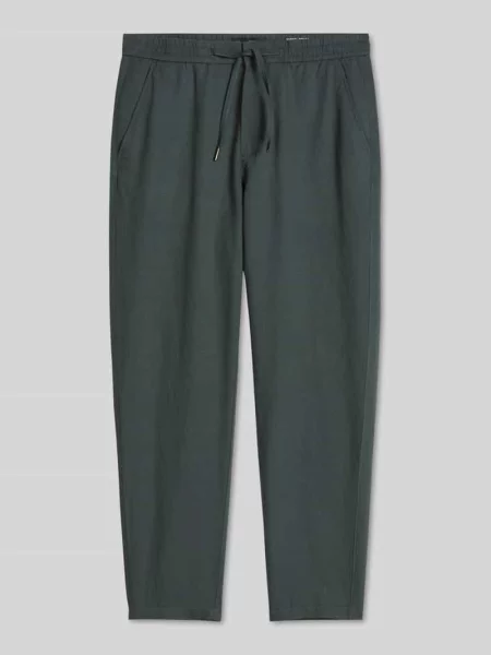 Spodnie o kroju relaxed fit z mieszanki bawełny i lnu z tunelem model BELSBO' Marc O'polo oliwkowe