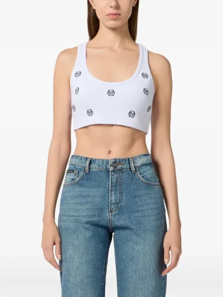 Top Philipp Plein cu nervuri alb