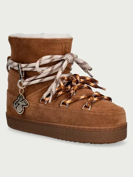 Inuikii Quilted Suede cizme de zăpadă pentru femei din piele întoarsă maro