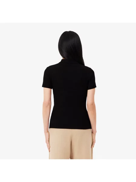 Lacoste Prążkowana Koszulka Polo Z Bawełny I Slim Fit czarna