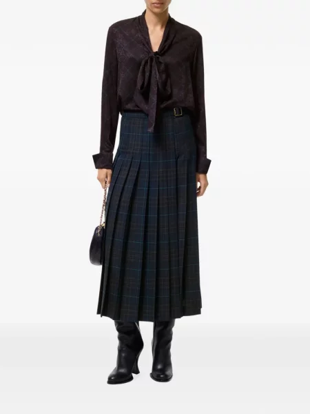 Fustă Burberry de lână în carouri albastru