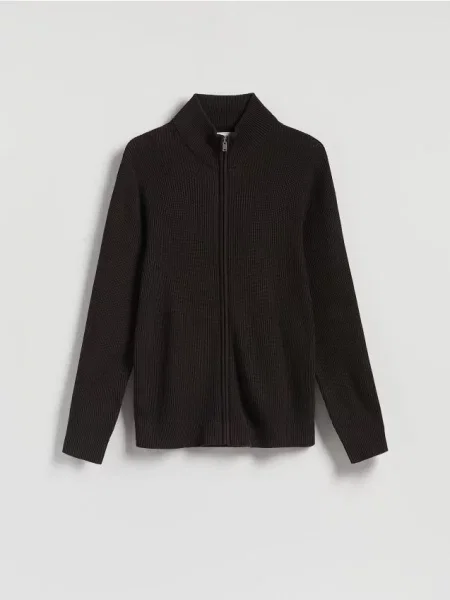 Reserved Rozpinany sweter z golfem ciemnobrązowy