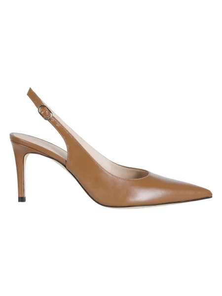 Czółenka Stuart Weitzman skórzana z otwartą piętą brązowa