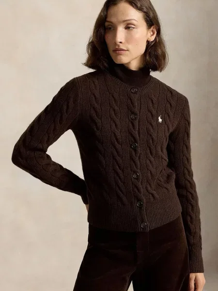 Polo Ralph Lauren kardigán dámsky vlnený hnedá
