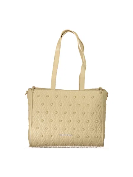 Lniana shopperka Valentino By Mario Valentino z paskiem pikowana beżowa
