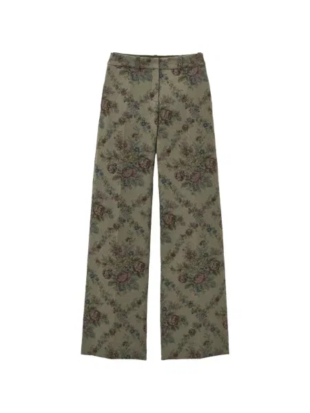 Pantaloni Ba&sh cu model floral cu imagine din jacard verde