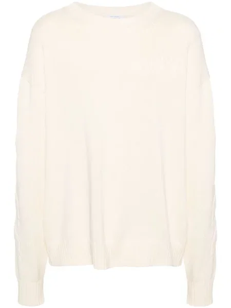 Pulover Off-white cu dungi cu decolteu rotund alb