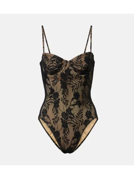 Body Norma Kamali transparente din dantelă negru