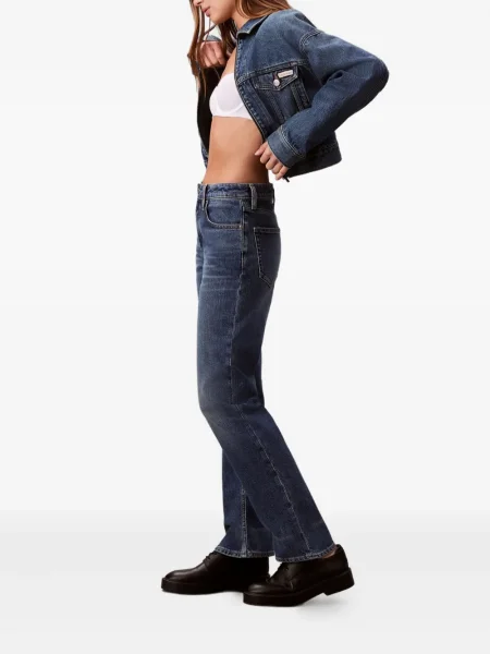 Blugi drepți Calvin Klein Jeans cu talie înaltă albastru