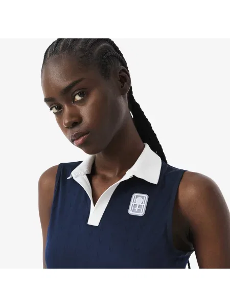 Lacoste Sukienka Sport Z Kołnierzykiem Polo Bez Rękawów Slim Fit granatowa