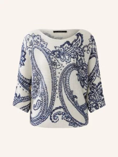 Oui Svetr S Rukávy tmavě modrá / režná / tmavě červená