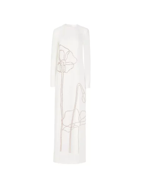 Rochie maxi Costarellos cu model floral de cristal de costum alb