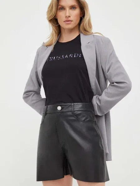 Custommade pantaloni scurti de piele Nava femei neted high waist negru