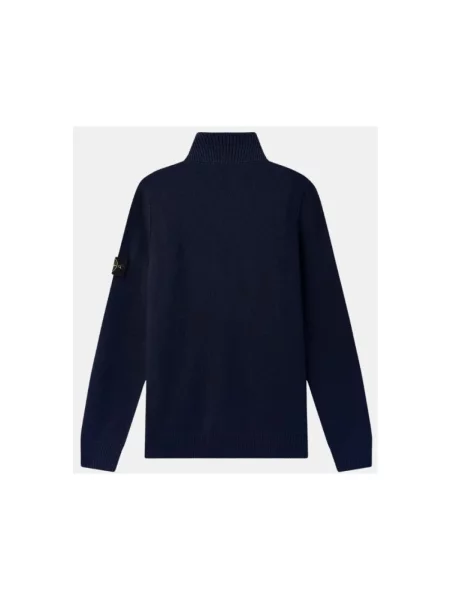 Sweter z golfem Stone Island wełniany z kamieniami niebieski