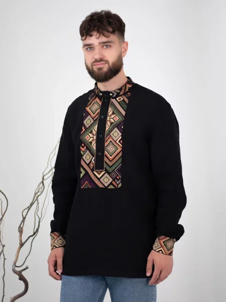 Лляна Вишита сорочка Едельвіка чорний