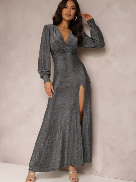 Rochie de Seara cu Decolteu Adânc Phaly argintie