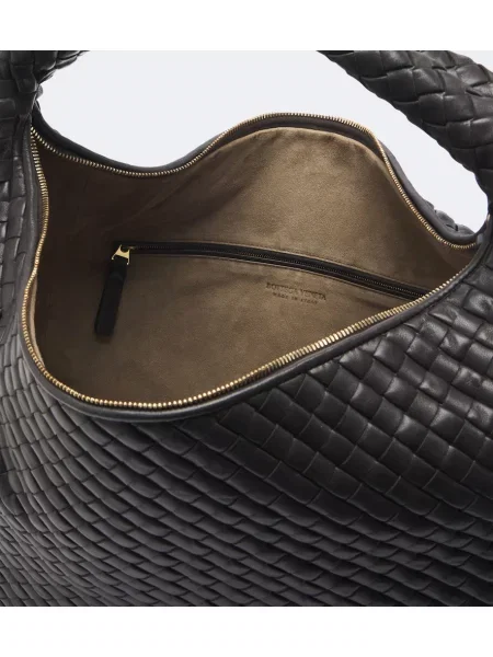 Kožená kabelka Bottega Veneta hnedá