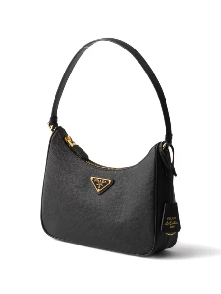 Кожена кожена чанта Prada черно